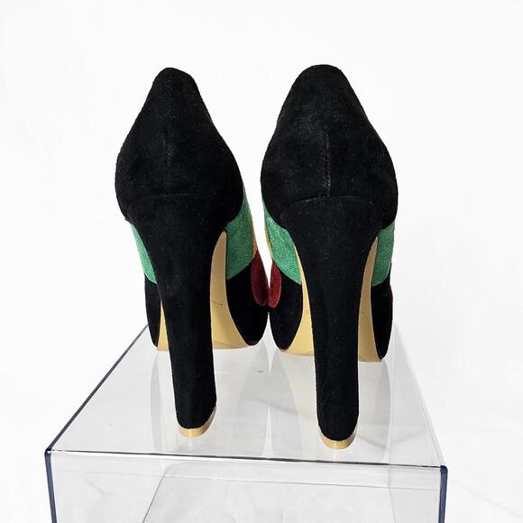 Women's 90's Y2K Reggae Colors Faux Suede Peep Toe Platform Heels Size 6 - Picture 5 of 6